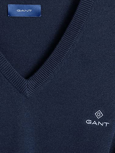 GANT Classic Cotton V-Neck suéter, Azul (Evening Blue 433), Medium para Hombre