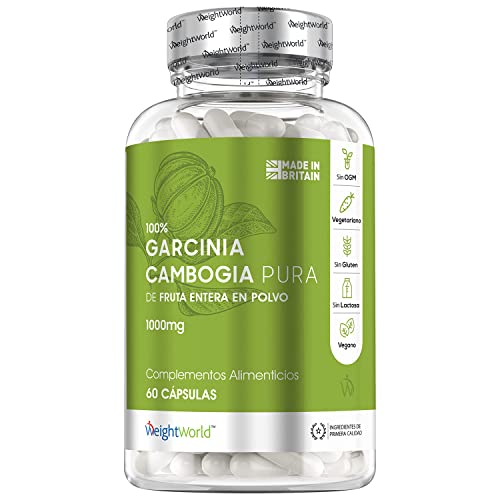 Garcinia Cambogia Pura 60 Cápsulas 1000 mg Vegano - Garcinia Cambogia Natural del Fruto Entero con HCA Natural (Ácido Hidroxicítrico), Suplemento Dietético Sin Gluten ni Lactosa Dieta Keto