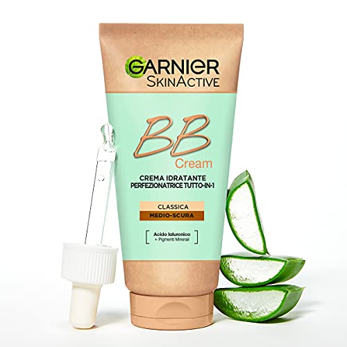 GARNIER Bb Cream Classic Skinactive, para piel uniforme e hidratada, aspecto natural, enriquecida con ácido hialurónico, aloe vera y pigmentos minerales, spf 25, tono medio-oscuro, Classic Medium