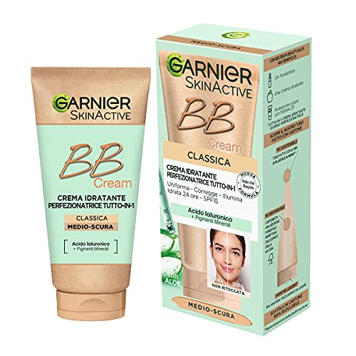 GARNIER Bb Cream Classic Skinactive, para piel uniforme e hidratada, aspecto natural, enriquecida con ácido hialurónico, aloe vera y pigmentos minerales, spf 25, tono medio-oscuro, Classic Medium