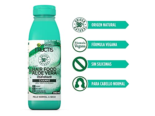 Garnier Fructis Hair Food Champú Aloe Vera Hidratante, indicado para Pelo Normal a Seco - Pack de 4 x 350 ml