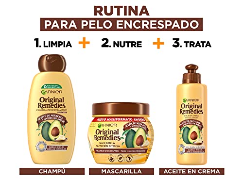 Garnier Original Remedies, Pack Champú, Mascarilla y Crema sin Aclarado para Pelo Rebelde, Nutre Intensamente y Disciplina, Aceite de Aguacate y Manteca de Karité, Set de 3 Productos