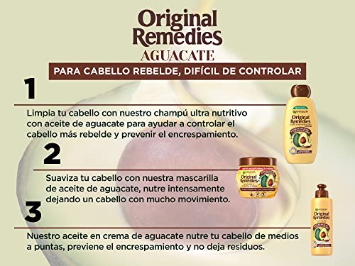 Garnier Original Remedies, Pack Champú, Mascarilla y Crema sin Aclarado para Pelo Rebelde, Nutre Intensamente y Disciplina, Aceite de Aguacate y Manteca de Karité, Set de 3 Productos