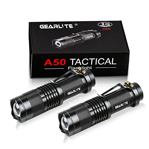 GEARLITE Linternas LED Alta Potencia, 2 Piezas Aluminio Mini Linterna LED con Clip y 3 Modos, IP44 Impermeable Linterna Zoomable para Niños Camping Senderismo Regalo