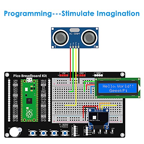 GeeekPi Raspberry Pi Pico Kit básico de principiante, Raspberry Pi Pico Kit de tablero de pan con tabla de cortar el pan de tamaño medio, paquete de alambre de puente (frambuesa Pi Pico no incluido)