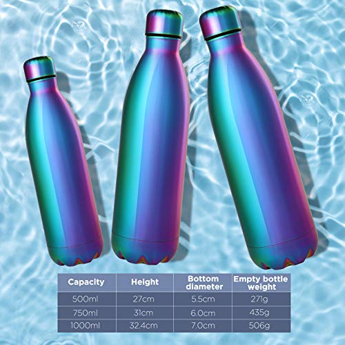 GeeRic Botella Termica 1000ml, Botella Termo Acero Inoxidable,Botella de Agua+Cepillo+Bolsa portátil para Botella de Agua Deportiva Se Utiliza para Acampar, Escuela, Deportes, Gimnasio Púrpura