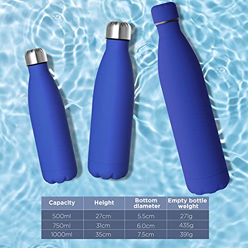 GeeRic Botella Termica 500ml,Botella Termo Acero Inoxidable Mantener 12H Caliente/24 Frío,Botella de Agua+Cepillo+Bolsa portátil para Taza Termo para Acampar,Escuela,Deportes,Gimnasio Azul Zafiro