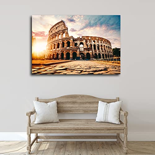 Genérico Cuadro Lienzo Canvas Coliseo Romano Italia Puesta de Sol Roma Europa – Varias Medidas - Lienzo de Tela Bastidor Madera de 3 cm - Alta resolucion (50, 33)