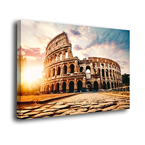 Genérico Cuadro Lienzo Canvas Coliseo Romano Italia Puesta de Sol Roma Europa – Varias Medidas - Lienzo de Tela Bastidor Madera de 3 cm - Alta resolucion (50, 33)