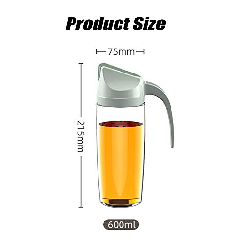 Generies Botella de Vidrio de Aceite de Oliva con Tapa y tapón automático，A Prueba de Fugas, Boquilla antigoteo，Botella de Salsa de Soja de Apertura y Cierre automática，Aceitera，600 ml,Verde