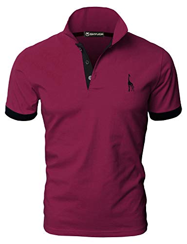 GHYUGR Polos Manga Corta Hombre Bordado de Ciervo Camisas Slim Fit Camiseta Deporte Golf Poloshirt Verano Primavera T-Shirt Oficina,Rojo Vino,L