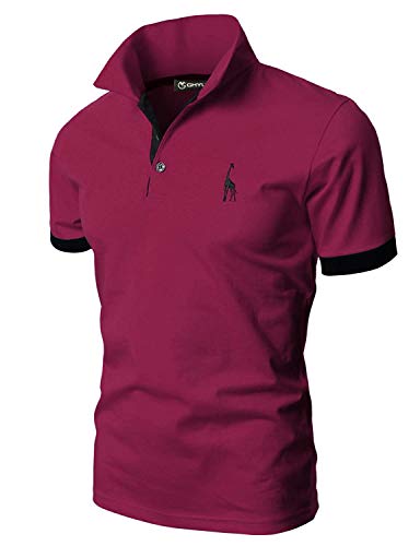 GHYUGR Polos Manga Corta Hombre Bordado de Ciervo Camisas Slim Fit Camiseta Deporte Golf Poloshirt Verano Primavera T-Shirt Oficina,Rojo Vino,L