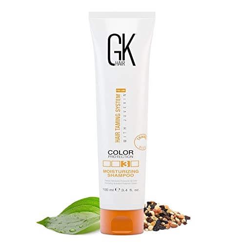 GK HAIR Global Keratin Moisturizing Shampoo (100ml / 3.4 Fl Oz) para hidratar y proteger el color del cabello seco, dañado y encrespado, sin parabenos ni sulfatos