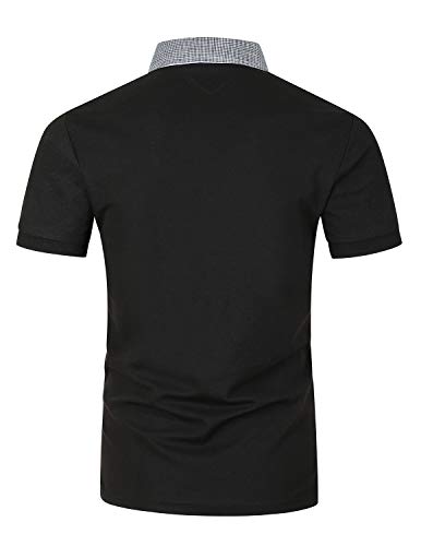 GNRSPTY Polos Manga Corta Hombre Verano Algodon Elegante con Bolsillo Real Casual Camisas Cuadros Golf Deporte Tennis Oficina T-Shirt Camisetas,Negro,L