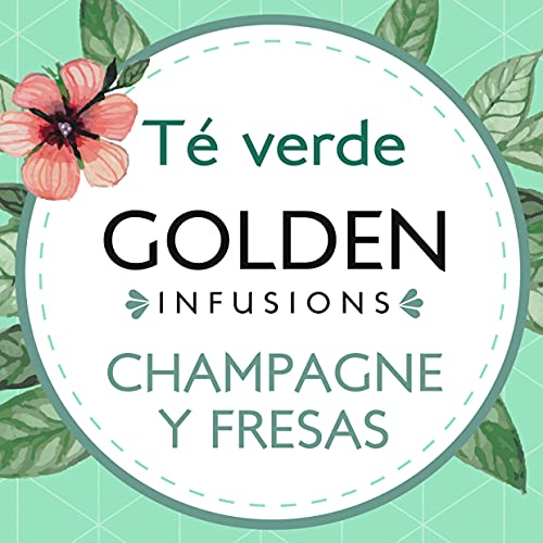 Golden Infusions - Té Verde con Champagne y Fresas - Infusión a Granel 100g - Diurético y Energético - Eliminación de Líquidos y Grasas - Efecto Antioxidante y adelgazante - Té con Pétalos de Rosas