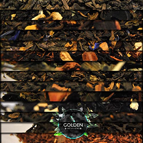 Golden Infusions - Té Verde con Champagne y Fresas - Infusión a Granel 100g - Diurético y Energético - Eliminación de Líquidos y Grasas - Efecto Antioxidante y adelgazante - Té con Pétalos de Rosas