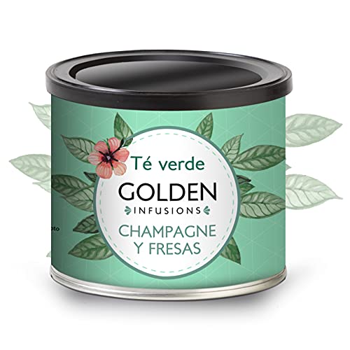 Golden Infusions - Té Verde con Champagne y Fresas - Infusión a Granel 100g - Diurético y Energético - Eliminación de Líquidos y Grasas - Efecto Antioxidante y adelgazante - Té con Pétalos de Rosas