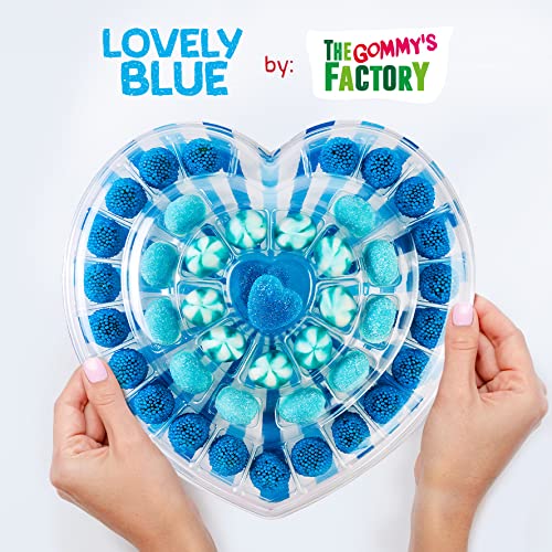 Gommy's Factory Lovely Blue (sin Gluten). Tarta Regalo De Gominolas Con Forma De Corazón, 42 Golosinas, 280 g