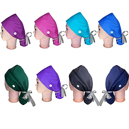 Gorras Bouffant con Botones para Cabello Largo Ajustable Transpirable con Lazo Trasero para coleta de Cabeza, Gorras de Trabajo, Gorro Turbante para Trabajador de Belleza Suministros