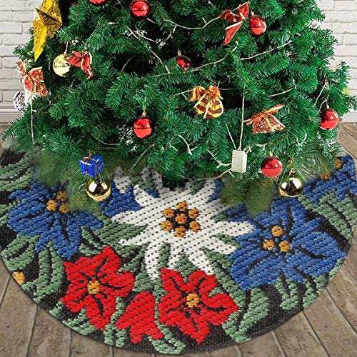 GOWINEU 36 Pulgadas, Falda de árbol, Falda de árbol de Navidad, Falda de árbol de Flores Alpinas suizas de Edelweiss para decoración navideña, decoración navideña Festiva