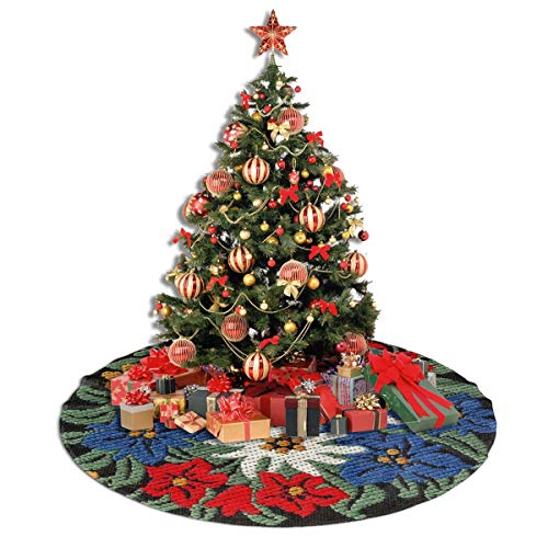 GOWINEU 36 Pulgadas, Falda de árbol, Falda de árbol de Navidad, Falda de árbol de Flores Alpinas suizas de Edelweiss para decoración navideña, decoración navideña Festiva