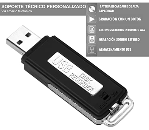 Grabadora de Voz Digital USB | Mini Grabadora de Voz Portátil 8 GB | Grabador de Audio Ideal para Reuniones, Entrevistas, Conferencias. | Grabadora Espía con Memoria para Varias Horas de Grabación