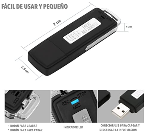 Grabadora de Voz Digital USB | Mini Grabadora de Voz Portátil 8 GB | Grabador de Audio Ideal para Reuniones, Entrevistas, Conferencias. | Grabadora Espía con Memoria para Varias Horas de Grabación