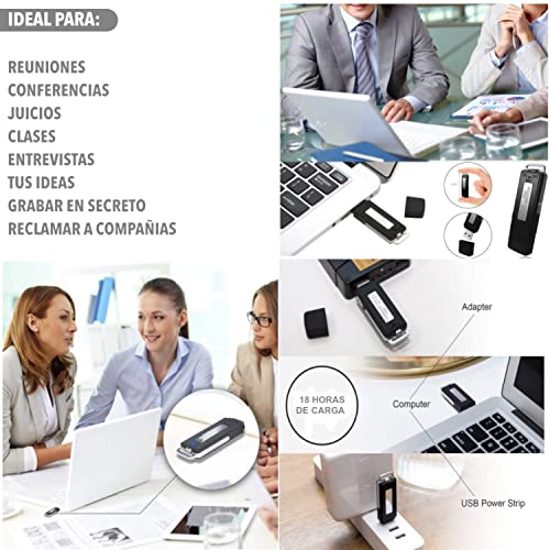 Grabadora de Voz Digital USB | Mini Grabadora de Voz Portátil 8 GB | Grabador de Audio Ideal para Reuniones, Entrevistas, Conferencias. | Grabadora Espía con Memoria para Varias Horas de Grabación