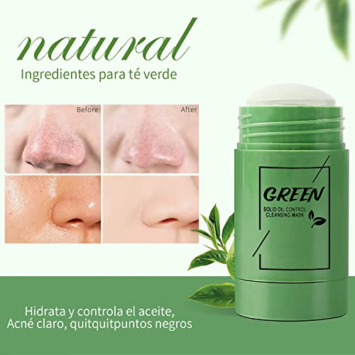 Green Mask Stick,Máscara de Té Verde,Mascarilla de Arcilla De Limpieza Profunda Poros y Espinillas,Hidratar Piel, Ajustar el Equilibrio de Agua y Aceite