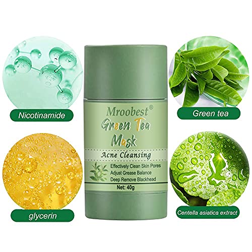 Green Tea Cleansing Mask, Green Stick Mask, Green Tea Stick Mask, para mejorar la opacidad facial, aclarar el tono de la piel, enriquecer con té verde ＆ extracto de berenjena