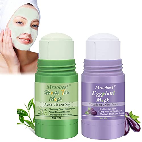 Green Tea Cleansing Mask, Green Stick Mask, Green Tea Stick Mask, para mejorar la opacidad facial, aclarar el tono de la piel, enriquecer con té verde ＆ extracto de berenjena