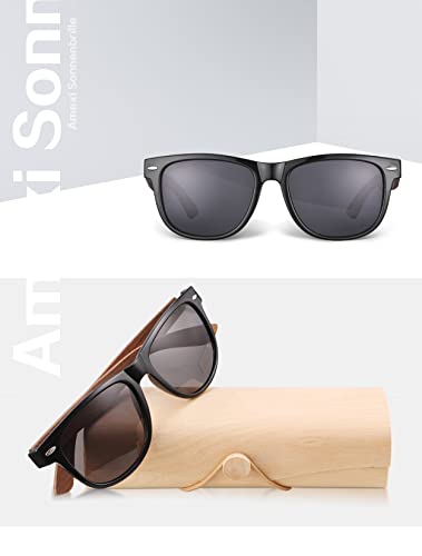 GreenTreen Gafas de sol polarizadas para hombres y mujeres con patillas de madera, protección UV400 (gris)