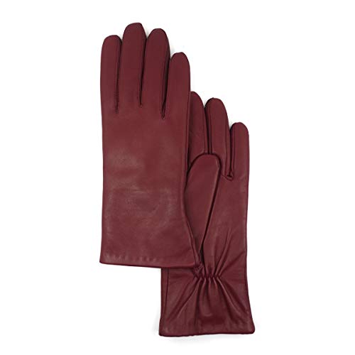 Guantes de cuero para mujer Pantalla táctil con forro de cachemira Guantes de conducción de piel de oveja cálidos de invierno，Borgoña，M