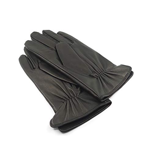 Guantes de invierno de cuero para hombre Guantes de montar de piel de oveja suave con forro de cachemira cálida,Negro,XL