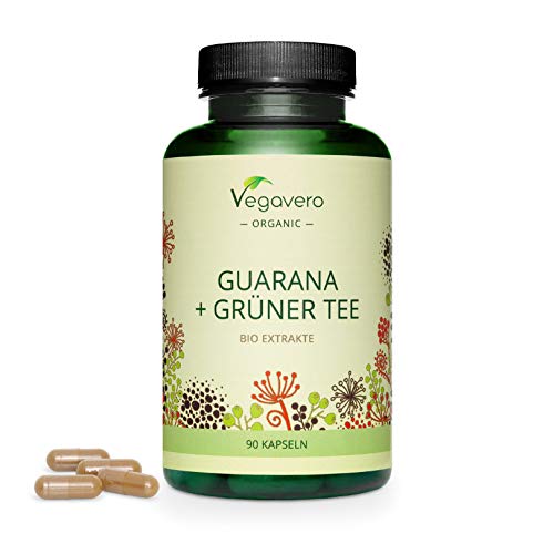 Guaraná + Té Verde Orgánico Vegavero® | Con 104 mg de Cafeína | 25% Polifenoles | 90 Cápsulas | Détox + Quema Grasas Natural & Acelerador de Metabolismo | BIO