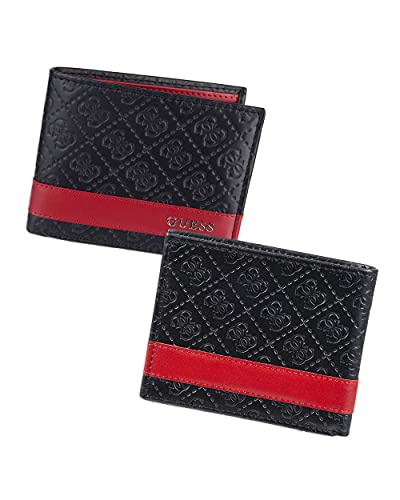 Guess Cartera Bifold Barreño, Negro/Rojo, Talla única para Hombre