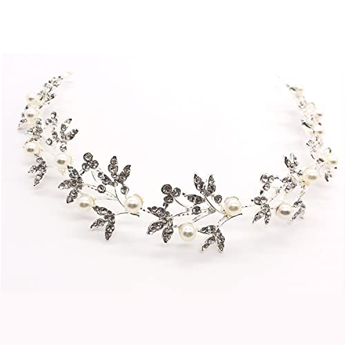 Guidre 1 Pieza Diadema Para Novia, 32cm Diadema Novia Boda, Diadema De Novia Elegante y Romántica Con Perlas, Adornos Para El Pelo Tocado Plata Novias Accesorios Para Boda Fiesta Velada