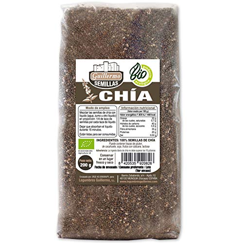 Guillermo Semillas de Chia Ecológica BIO Superalimento 100% Natural 200g