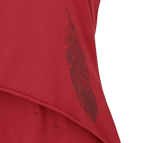 GURU SHOP Mini vestido de algodón orgánico de capas sin mangas con estampado de plumas para mujer Paprika M