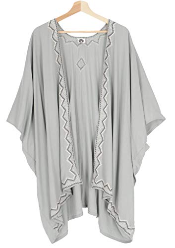 GURU SHOP Poncho hippie bordado, túnica, caftán, vestido de playa, talla grande, para mujer, gris, sintético, talla única, blusas y túnica, ropa alternativa, caqui, Tallaúnica