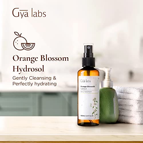 Gya Labs Orange Blossom Hydrosol para pieles grasas y secas y para domar el cabello encrespado - 100 Pure Unrefined Essential Oil Spray Body Mist - 100ml