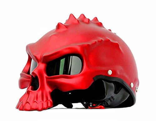 GZZ Trend Creative Diablo Casco Casco Cráneo Forma Casco de Moto Casco Medio Tonto Rojo,Rojo,SG