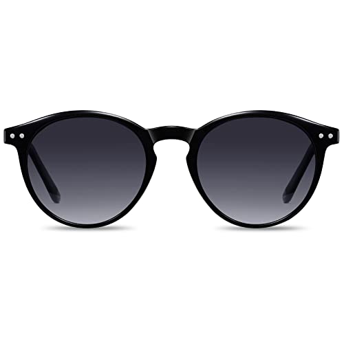 H HELMUT JUST Gafas de Sol para Hombre Mujer Polarizadas Redondas Vintage Nergo Monture de TR90 y Acetato