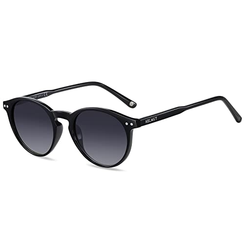 H HELMUT JUST Gafas de Sol para Hombre Mujer Polarizadas Redondas Vintage Nergo Monture de TR90 y Acetato