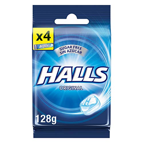 Halls Caramelos Duros Sabor Eucalipto, sin Azúcar, 4 x 32g