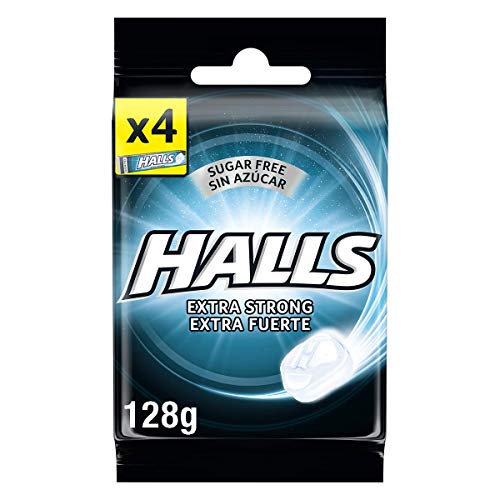 Halls Extra Fuerte Caramelos Duros Sabor Eucalipto sin Azúcar, 4 x 32g