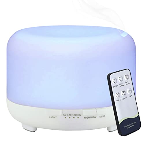 Hantoc Humidificador Aromaterapia Ultrasónico 450ml, Difusores de Aceite Perfumado Lámpara LED Colorida con Función Control Remoto para Yoga Salon SPA Vivir,Dormir, Bañarse