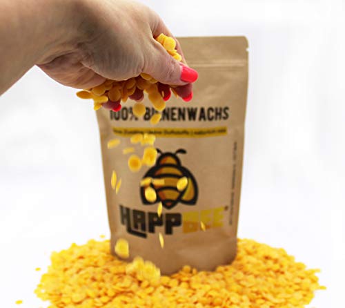 HAPPBEE Pastillas de Cera de Abeja 100% Pura y Natural Alemania en Calidad cosmética de apicultores para la fabricación de cosméticos o Velas 200 Gramos