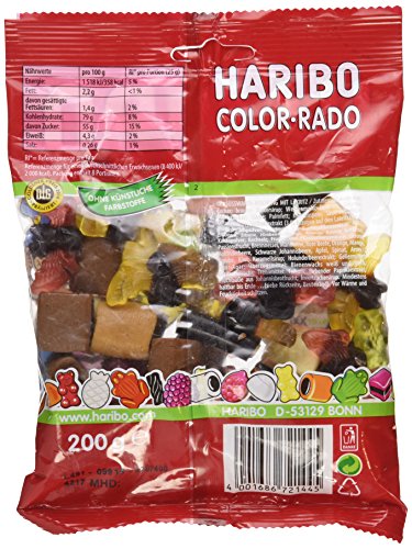 Haribo Color-Rado, Colorrado, Gomitas de Fruta, Gominolas, Ositos de Goma, Regaliz, Mezcla de Regaliz, En Bolsa, Bolsa, 200 g