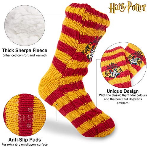 Harry Potter Calcetines Antideslizantes Mujer Con Forro Polar, Zapatillas de Casa Punto Invierno, Calcetín Mujer Grueso Lana, Accesorios Harry Potter Regalos Para Niños Niñas Mujeres Hombres